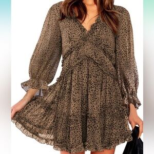 Womens Casual Spring Summer Leopard Print Deep V Neck Long